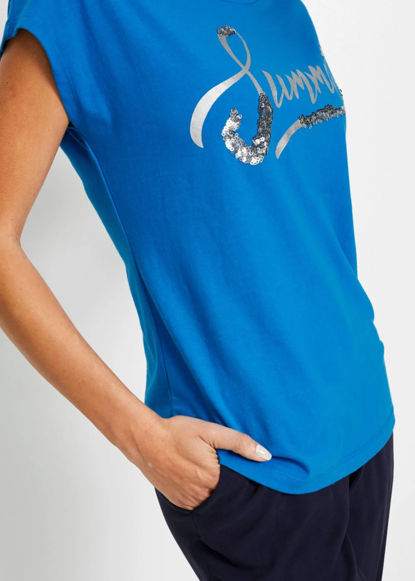 bonprix bonprix Camiseta con lentejuelas Azul mar/plata estampado Online
