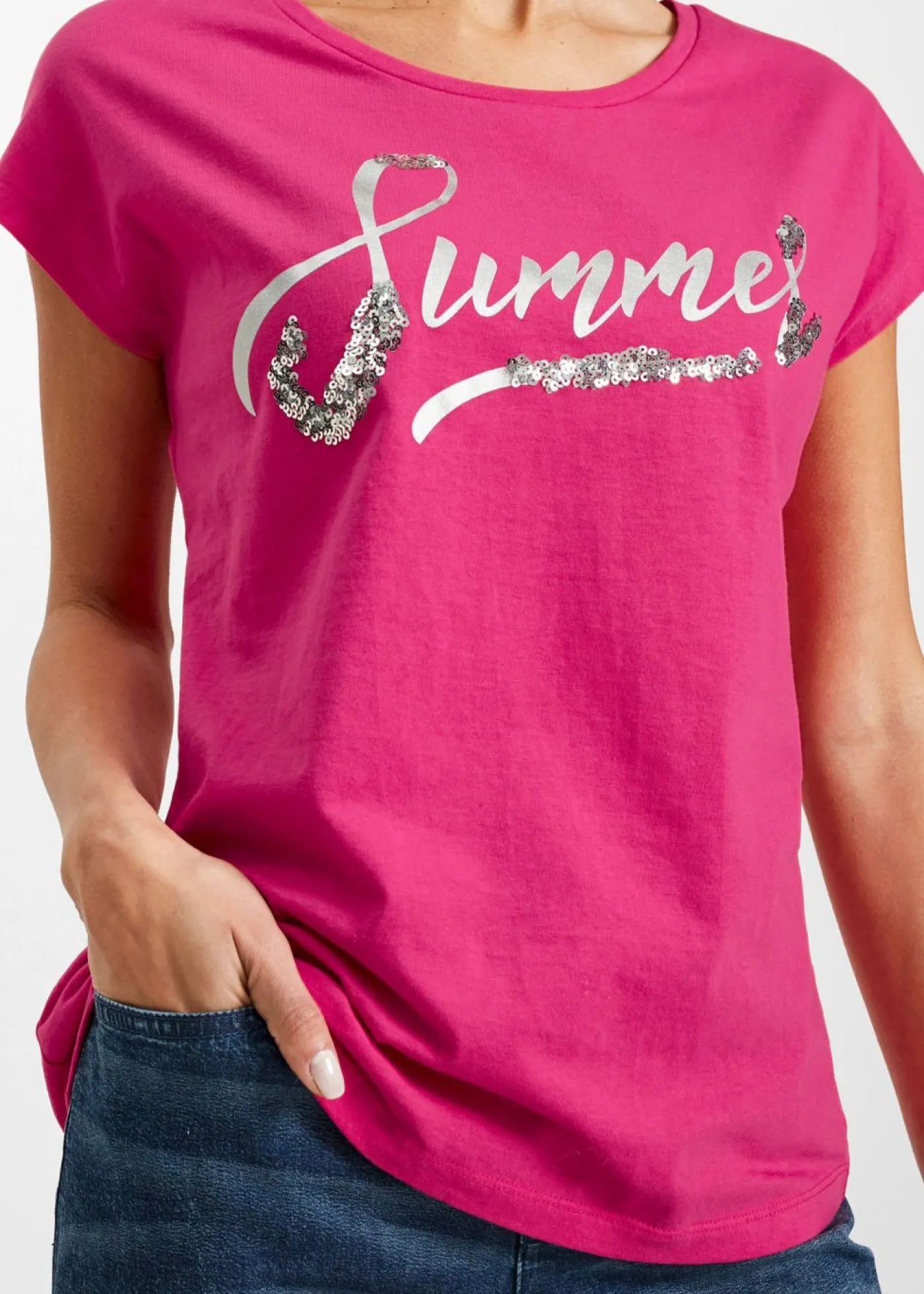 bonprix bonprix Camiseta con lentejuelas Pink lady/plata estampado Best
