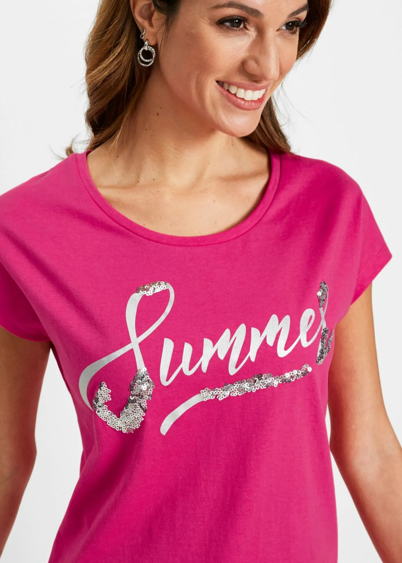 bonprix bonprix Camiseta con lentejuelas Pink lady/plata estampado Best