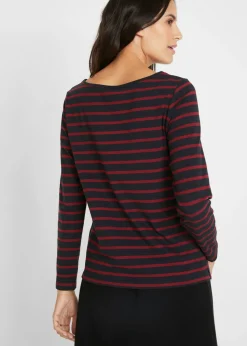 bonprix bonprix Camiseta con manga larga y escote barco (2 unidades) negro / rubí Discount