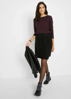 bonprix bonprix Camiseta con manga larga y escote barco (2 unidades) negro / rubí Discount