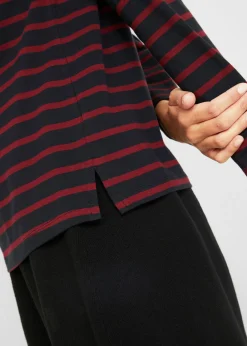 bonprix bonprix Camiseta con manga larga y escote barco (2 unidades) negro / rubí Discount