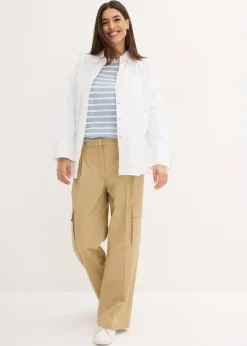 bonprix bonprix Camiseta con manga larga y escote barco (2 unidades) Azul suave/blanco con rayas verticales + blanco Discount