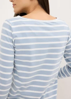 bonprix bonprix Camiseta con manga larga y escote barco (2 unidades) Azul suave/blanco con rayas verticales + blanco Discount