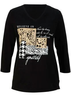 bonprix bonprix Camiseta con mangas 3/4 Negro/gris/capuchino estampado