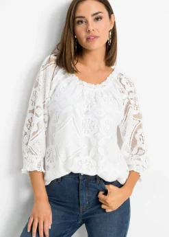 bonprix bonprix Camiseta con mangas abullonadas Blanco lana Best