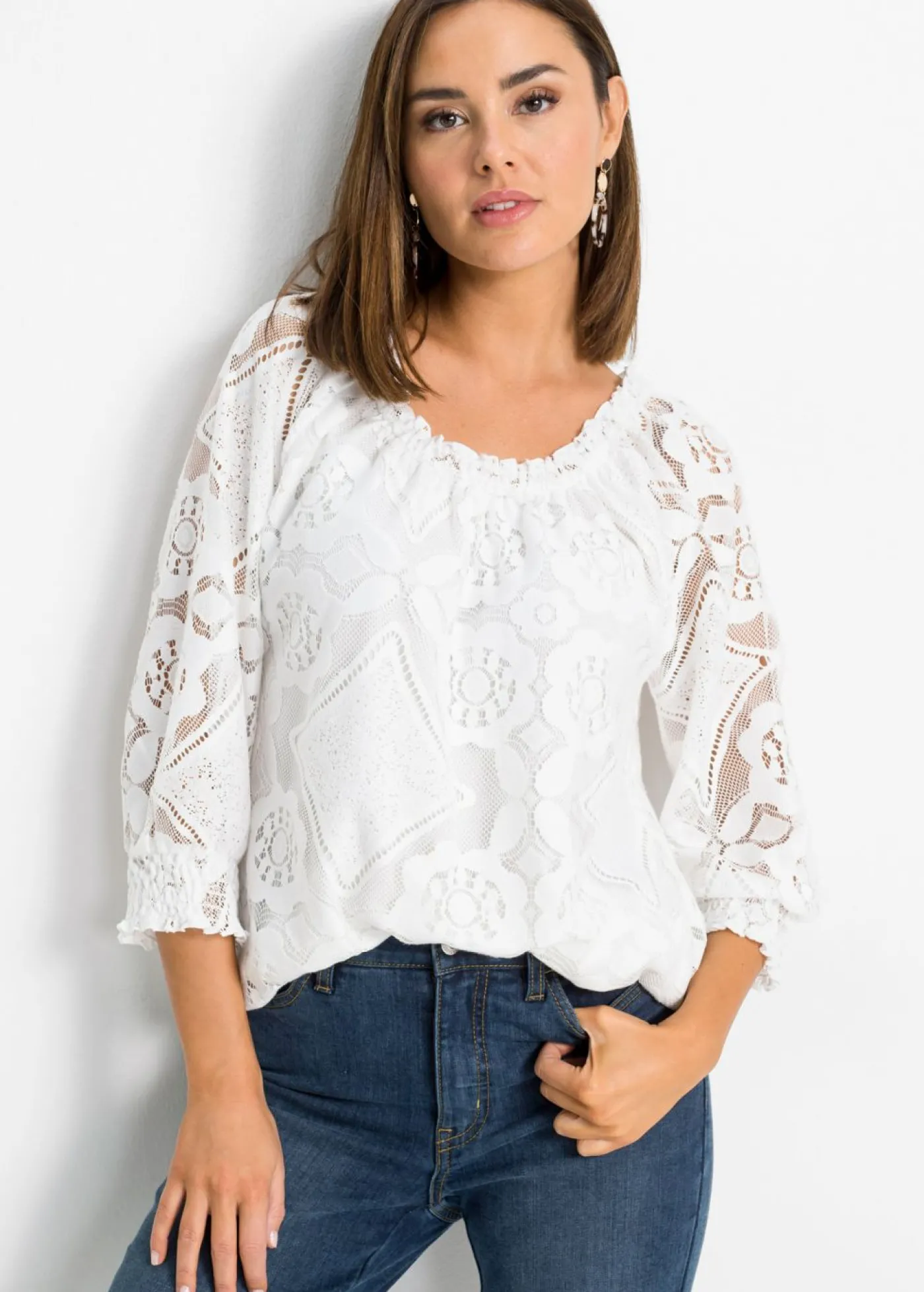 bonprix bonprix Camiseta con mangas abullonadas Blanco lana Best