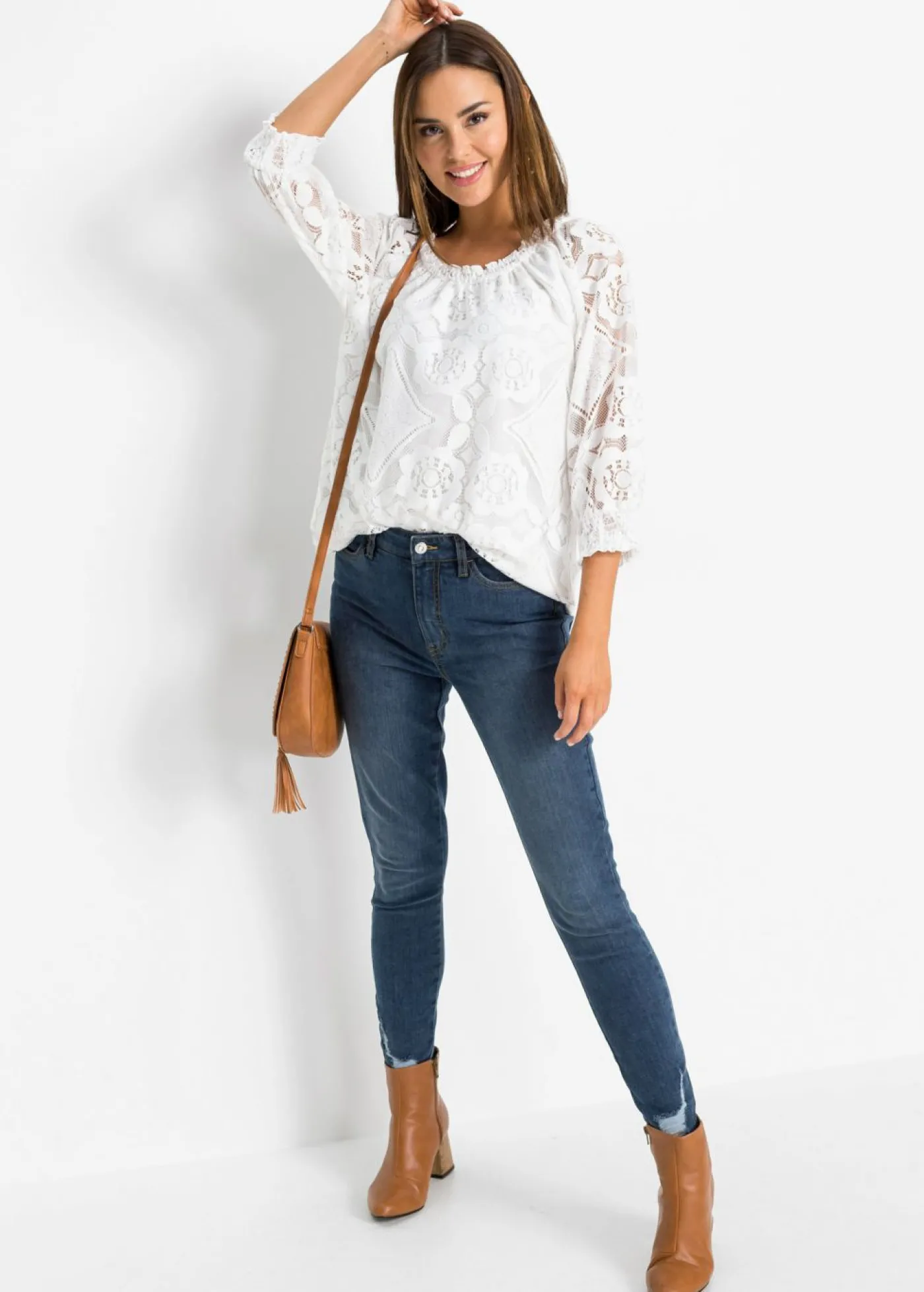 bonprix bonprix Camiseta con mangas abullonadas Blanco lana Best