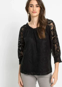 bonprix bonprix Camiseta con mangas abullonadas Negro Discount