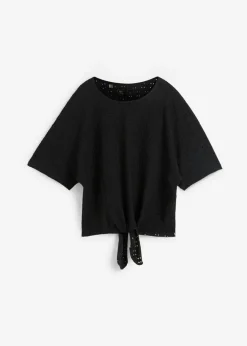 bonprix bonprix Camiseta con mangas de murciélago Negro Discount