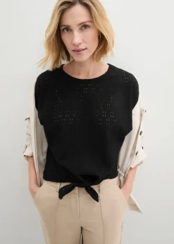 bonprix bonprix Camiseta con mangas de murciélago Negro Discount