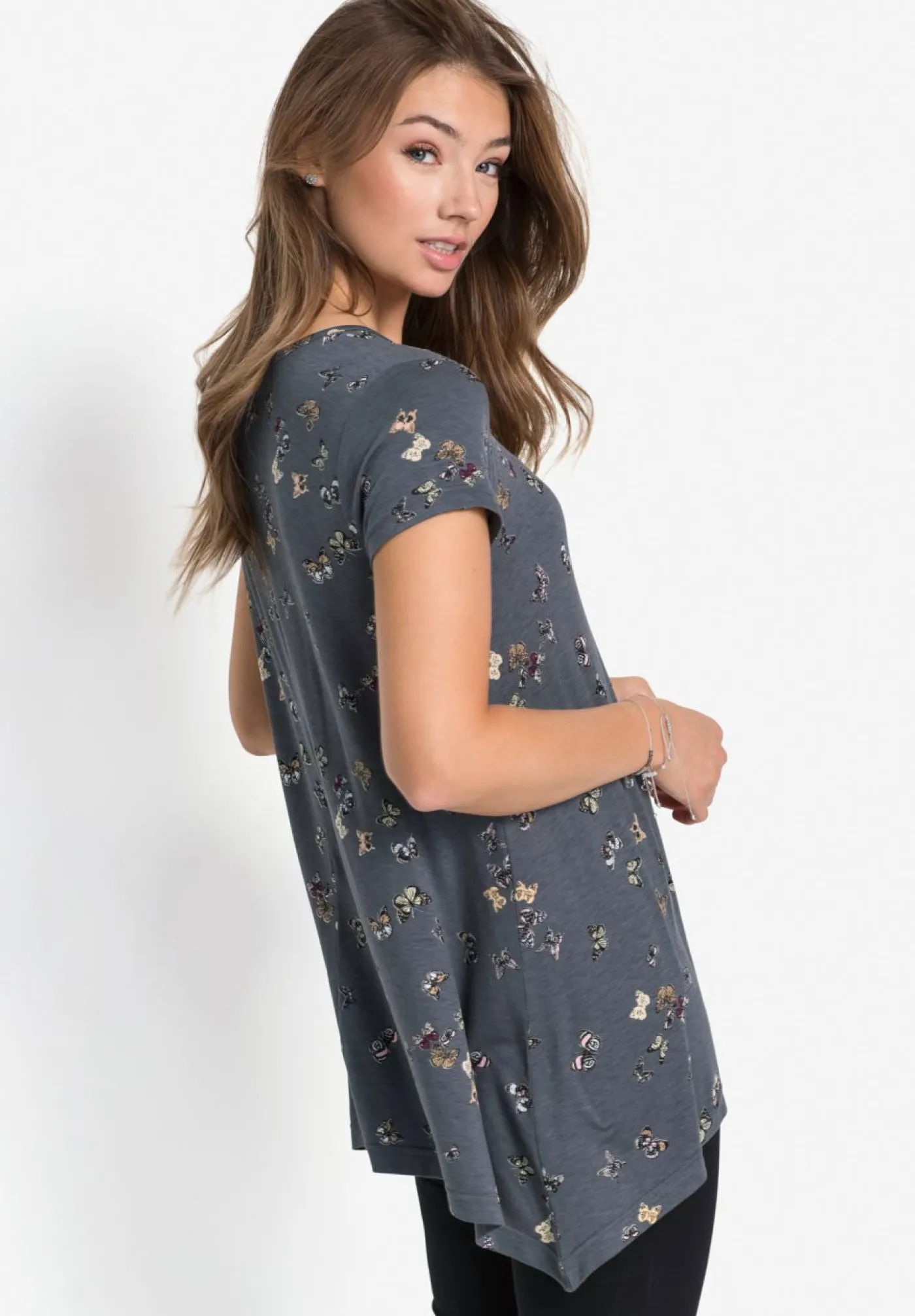 bonprix bonprix Camiseta con mariposas Gris oscuro estampado Online
