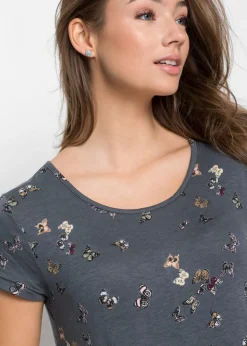 bonprix bonprix Camiseta con mariposas Gris oscuro estampado Online