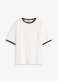 bonprix bonprix Camiseta con ribete de encaje Blanco lana-negro