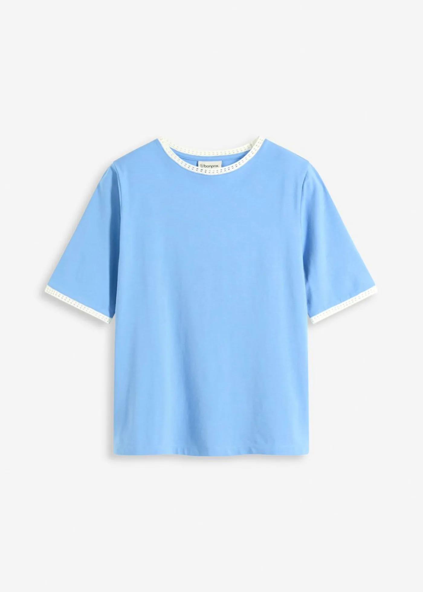 bonprix bonprix Camiseta con ribete de encaje azul provenzal-blanco lana Clearance