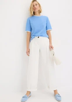 bonprix bonprix Camiseta con ribete de encaje azul provenzal-blanco lana Clearance