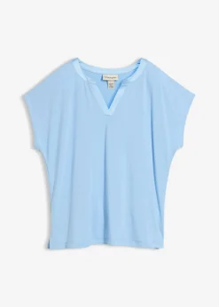 bonprix bonprix Camiseta con ribete de satén Azul claro New