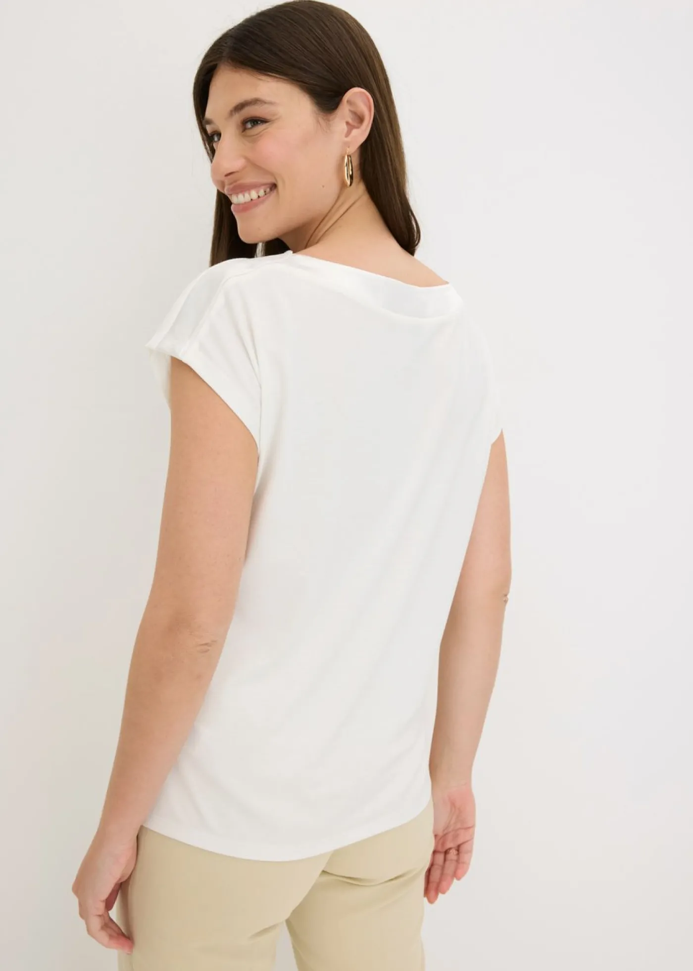 bonprix bonprix Camiseta con ribete de satén Blanco lana