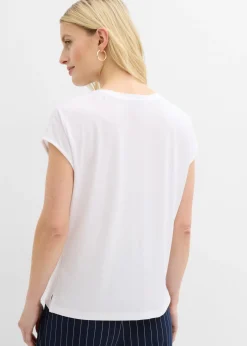 bonprix bonprix Camiseta con ribete de satén Blanco
