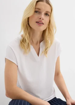 bonprix bonprix Camiseta con ribete de satén Blanco