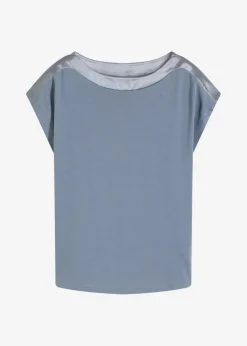 bonprix bonprix Camiseta con ribete de satén Azul ahumado Discount