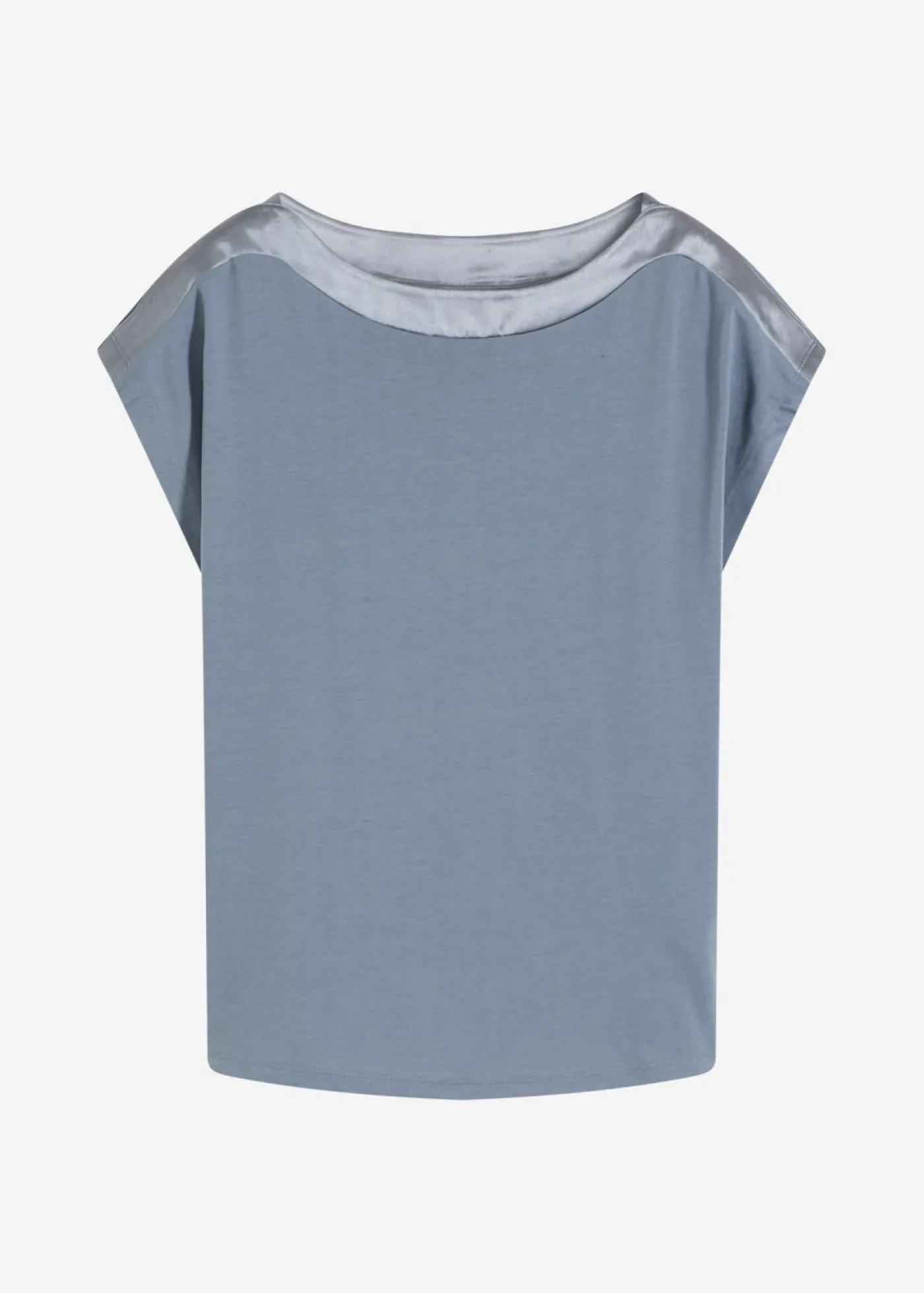 bonprix bonprix Camiseta con ribete de satén Azul ahumado Discount