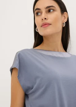 bonprix bonprix Camiseta con ribete de satén Azul ahumado Discount