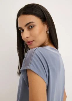 bonprix bonprix Camiseta con ribete de satén Azul ahumado Discount