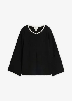 bonprix bonprix Camiseta con ribete en contraste Negro-blanco lana