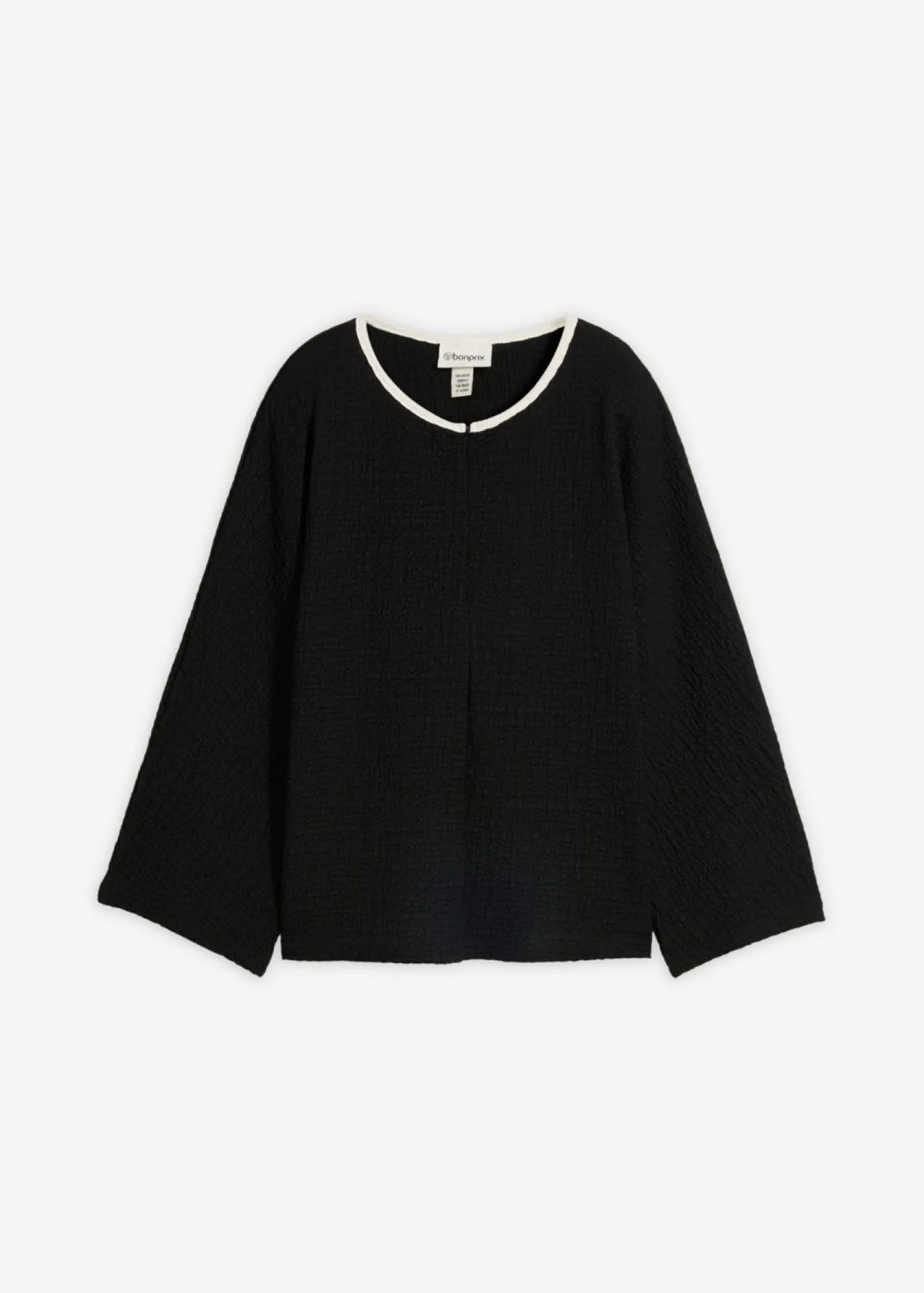 bonprix bonprix Camiseta con ribete en contraste Negro-blanco lana