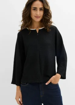 bonprix bonprix Camiseta con ribete en contraste Negro-blanco lana