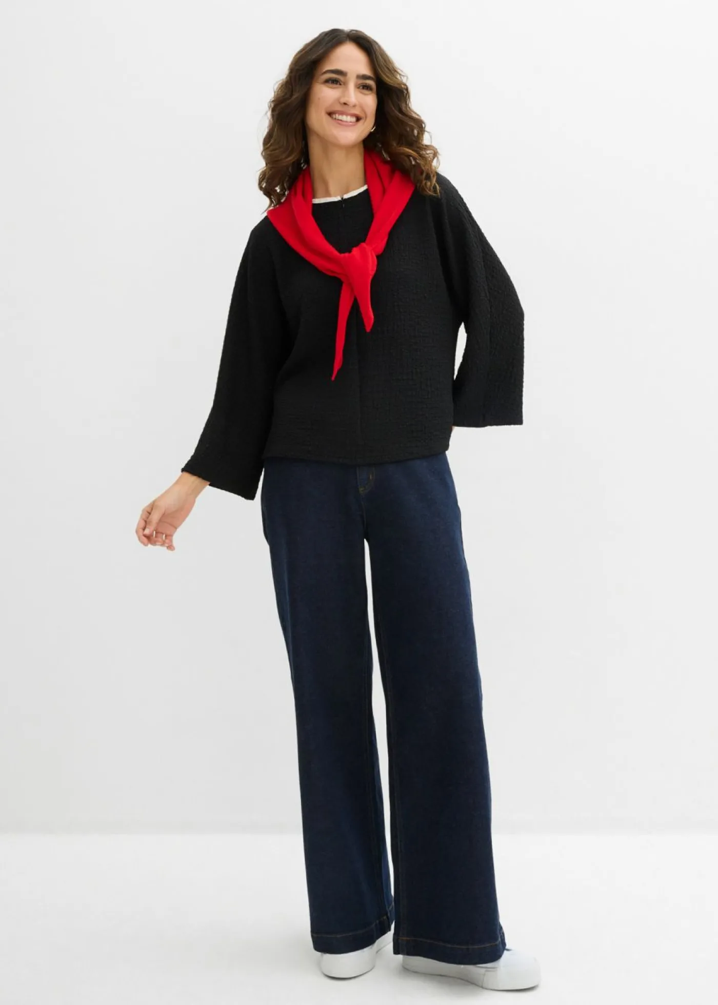 bonprix bonprix Camiseta con ribete en contraste Negro-blanco lana