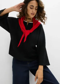 bonprix bonprix Camiseta con ribete en contraste Negro-blanco lana