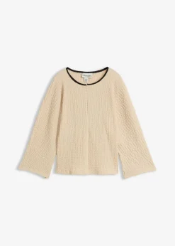 bonprix bonprix Camiseta con ribete en contraste Arena claro-negro Sale