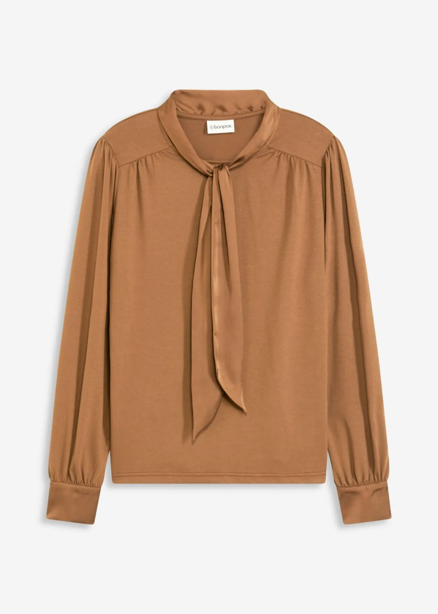 bonprix bonprix Camiseta con viscosa y lazo de satén marrón pimienta Sale
