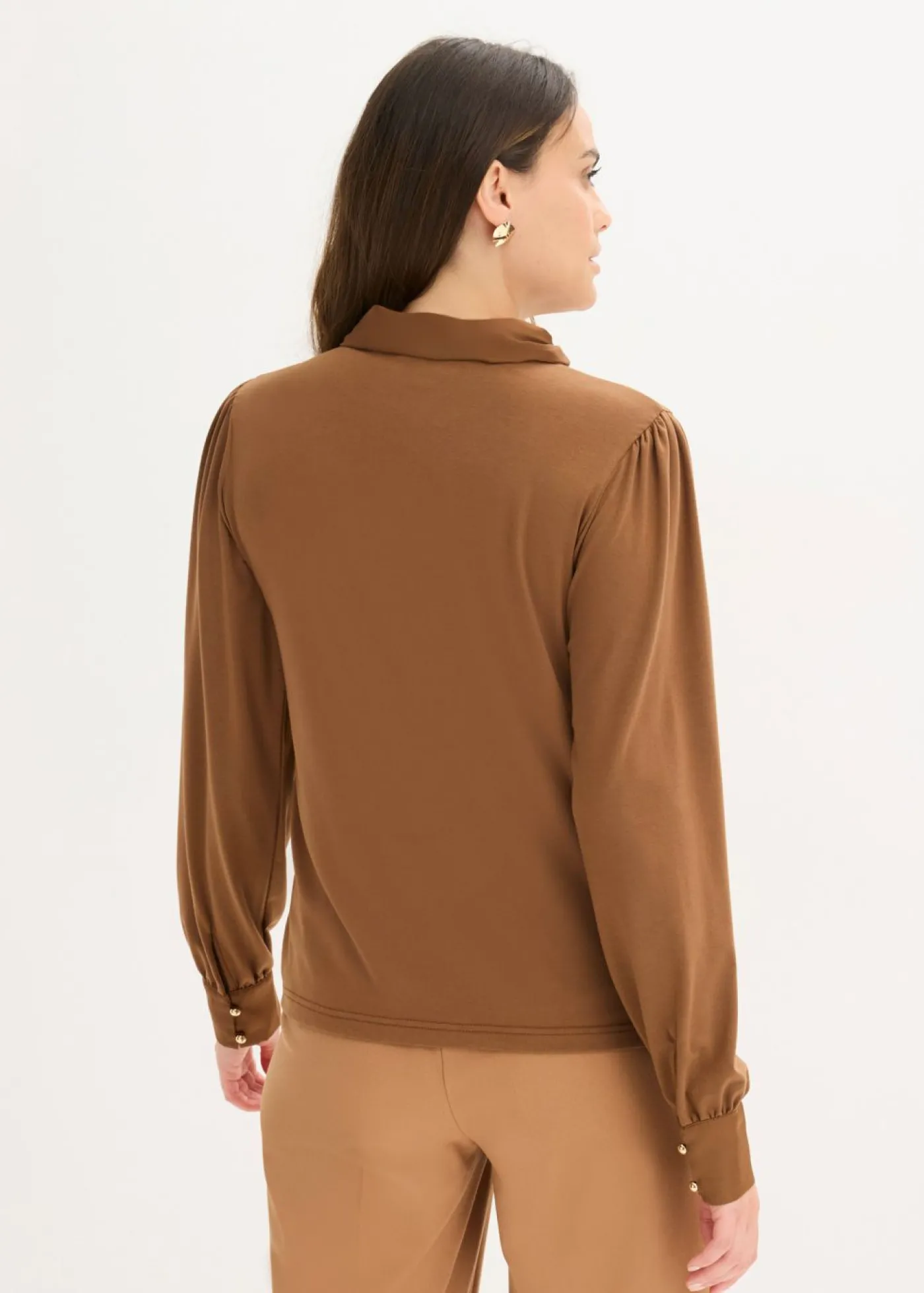 bonprix bonprix Camiseta con viscosa y lazo de satén marrón pimienta Sale