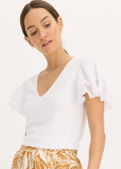 bonprix bonprix Camiseta con volantes Blanco Online