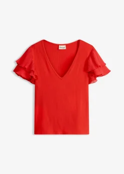 bonprix bonprix Camiseta con volantes fresa Sale