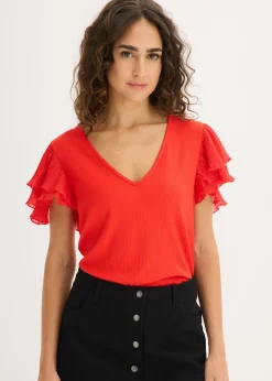 bonprix bonprix Camiseta con volantes fresa Sale