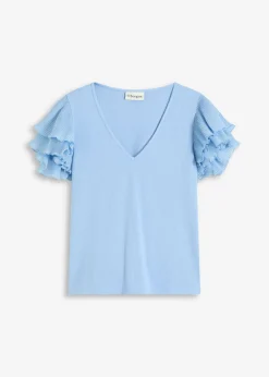 bonprix bonprix Camiseta con volantes azul pálido Sale