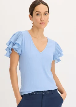 bonprix bonprix Camiseta con volantes azul pálido Sale
