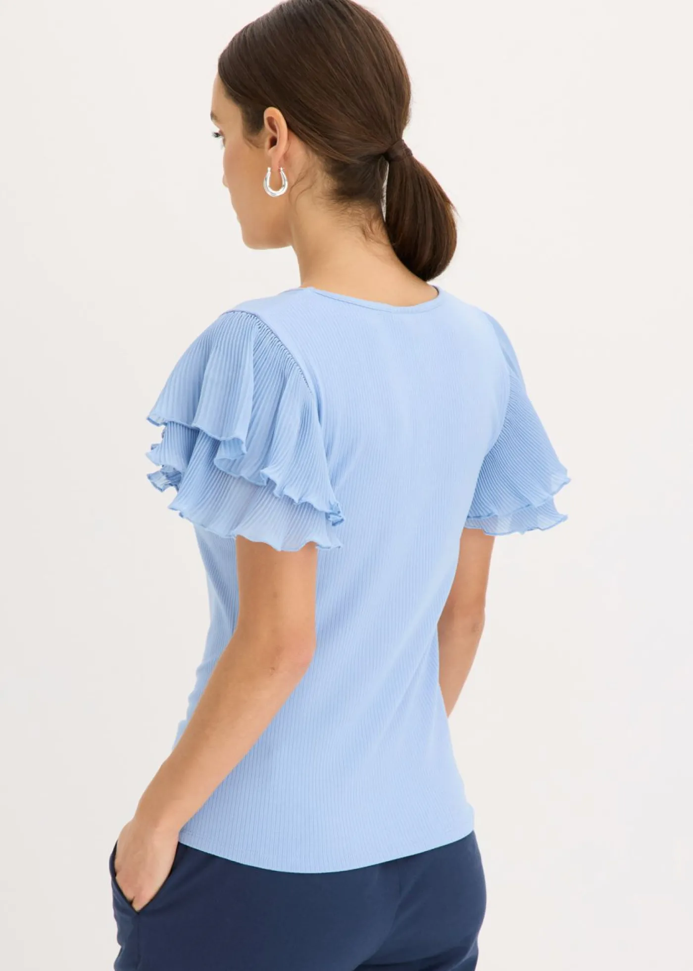 bonprix bonprix Camiseta con volantes azul pálido Sale