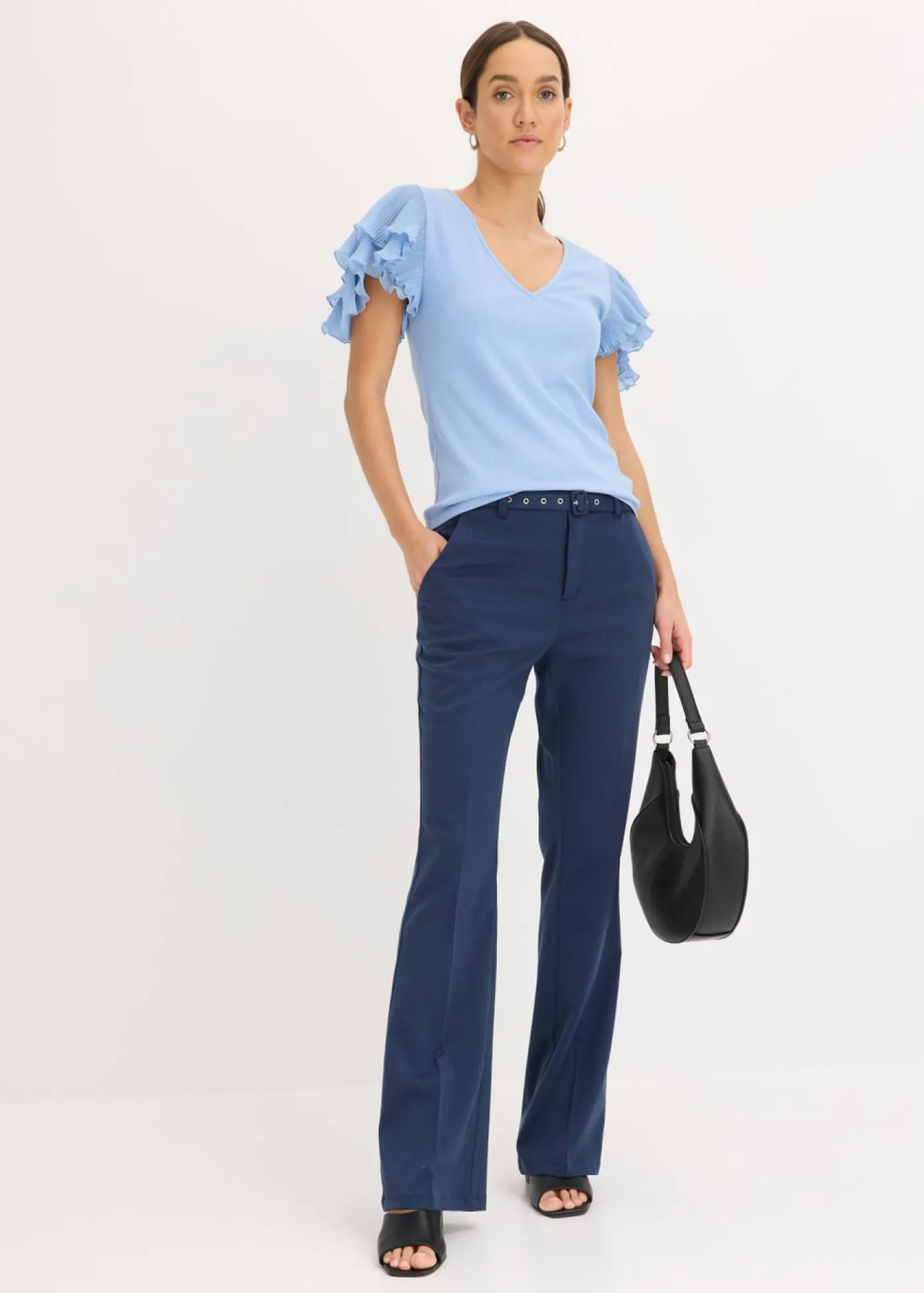 bonprix bonprix Camiseta con volantes azul pálido Sale