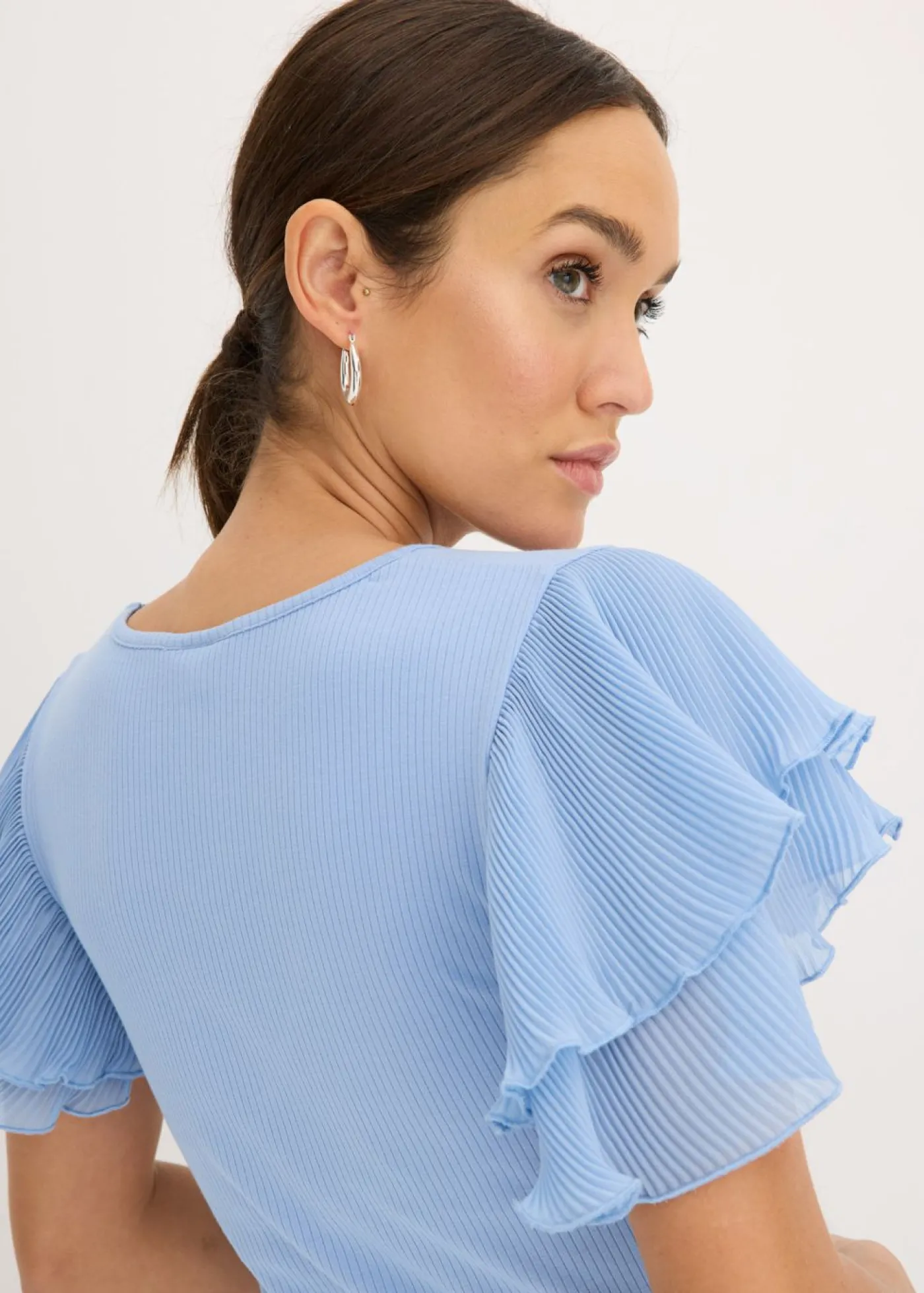 bonprix bonprix Camiseta con volantes azul pálido Sale