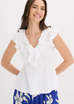 bonprix bonprix Camiseta con volantes Blanco Outlet