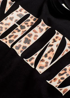 bonprix bonprix Camiseta corta de algodón orgánico puro Negro con estampado de leopardo Discount