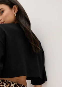 bonprix bonprix Camiseta corta de algodón orgánico puro Negro con estampado de leopardo Discount