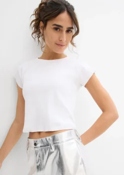 bonprix bonprix Camiseta corta de canalé Blanco Online