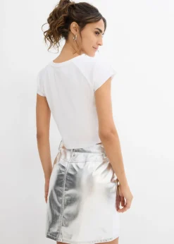 bonprix bonprix Camiseta corta de canalé Blanco Online