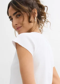bonprix bonprix Camiseta corta de canalé Blanco Online